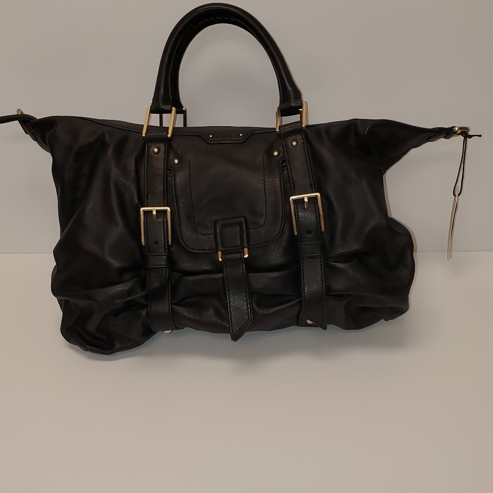 Botiker Black Leather Bag, Gold Accents